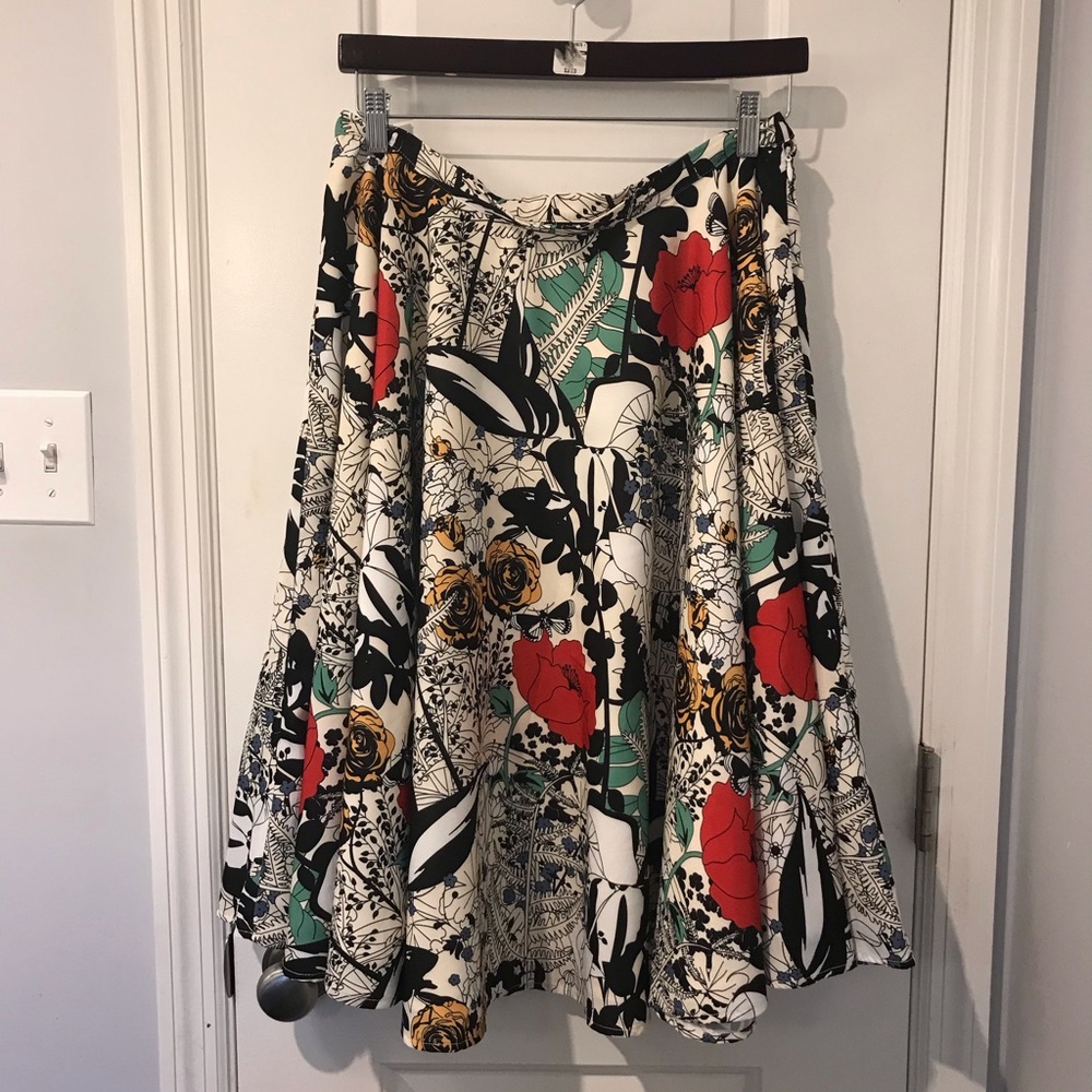 Modcloth X Dupenny Ikebana for all A-Line Skirt White Size L